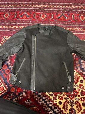 Women Black Leather & Suede Moto Jacket
